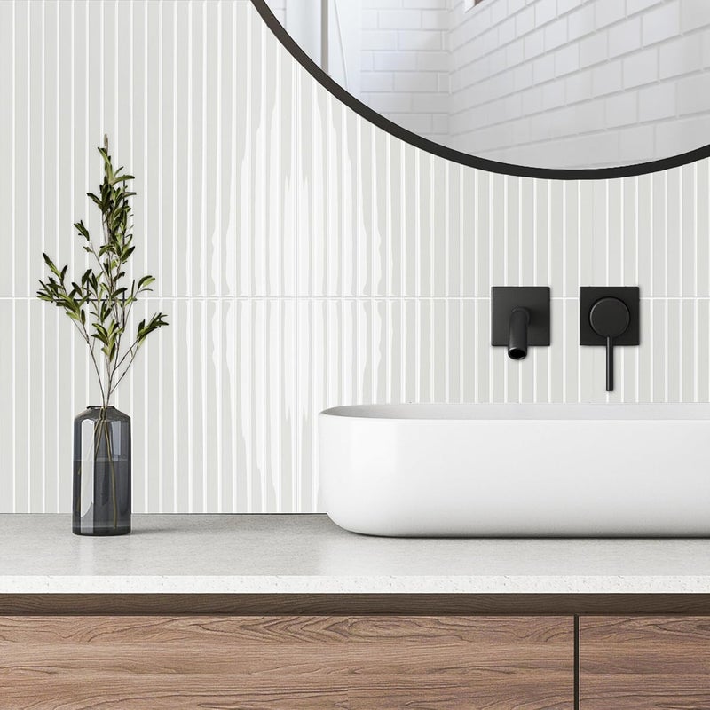 SELECT LIGHTING Select 5 Pack Peel and Stick Backsplash Tiles, Vinyl Self Adhesive Back Splash Stick OnTiles for Kitchen & Bathroom, Linear Design 12” x 12” Wall Tiles, Stone White - Image 5